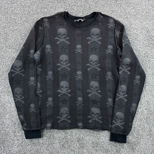 Vintage Serious Clothing Thermal Shirt Women's Black Rave Goth Skull Crossbones